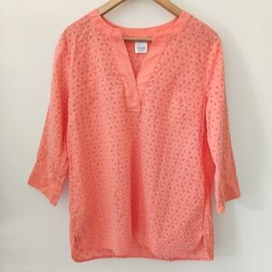 Land's end coral eyelet top